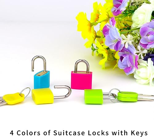 Miniatura 7 de 4 piezas de candados para maleta con llaves de cobre Proteja sus pertenencias con el juego de 4 mini candados multicolores duraderos de Febwind para