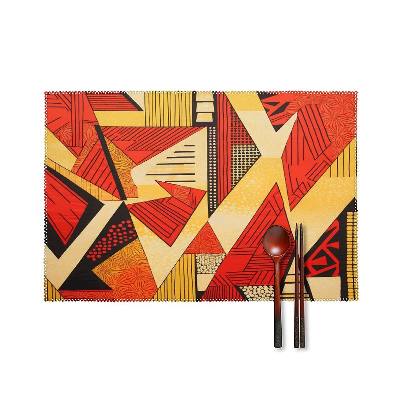 African Style Prints Placemats Set of 6 Heat Resistant Non-Slip Place Mats Washable Wipeable Table Mats Elegant Farmhouse Placemat for Kitchen Dining Outdoor Party Table Decor