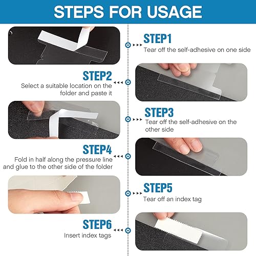 Miniatura 6 de Pestañas autoadhesivas insertables de 2 pulgadas con insertos imprimibles con etiquetas para carpetas de archivos, índice de plástico adhesivo,