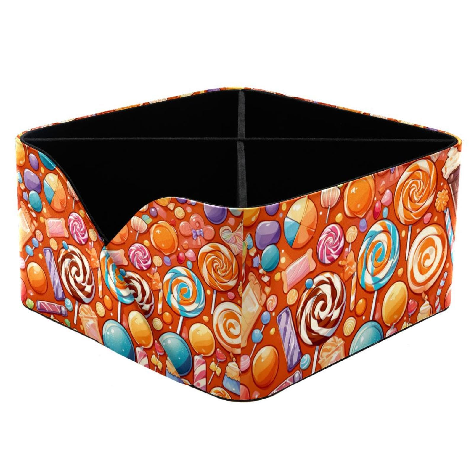 Boîte de rangement orange motif bonbons pour fournitures d'art