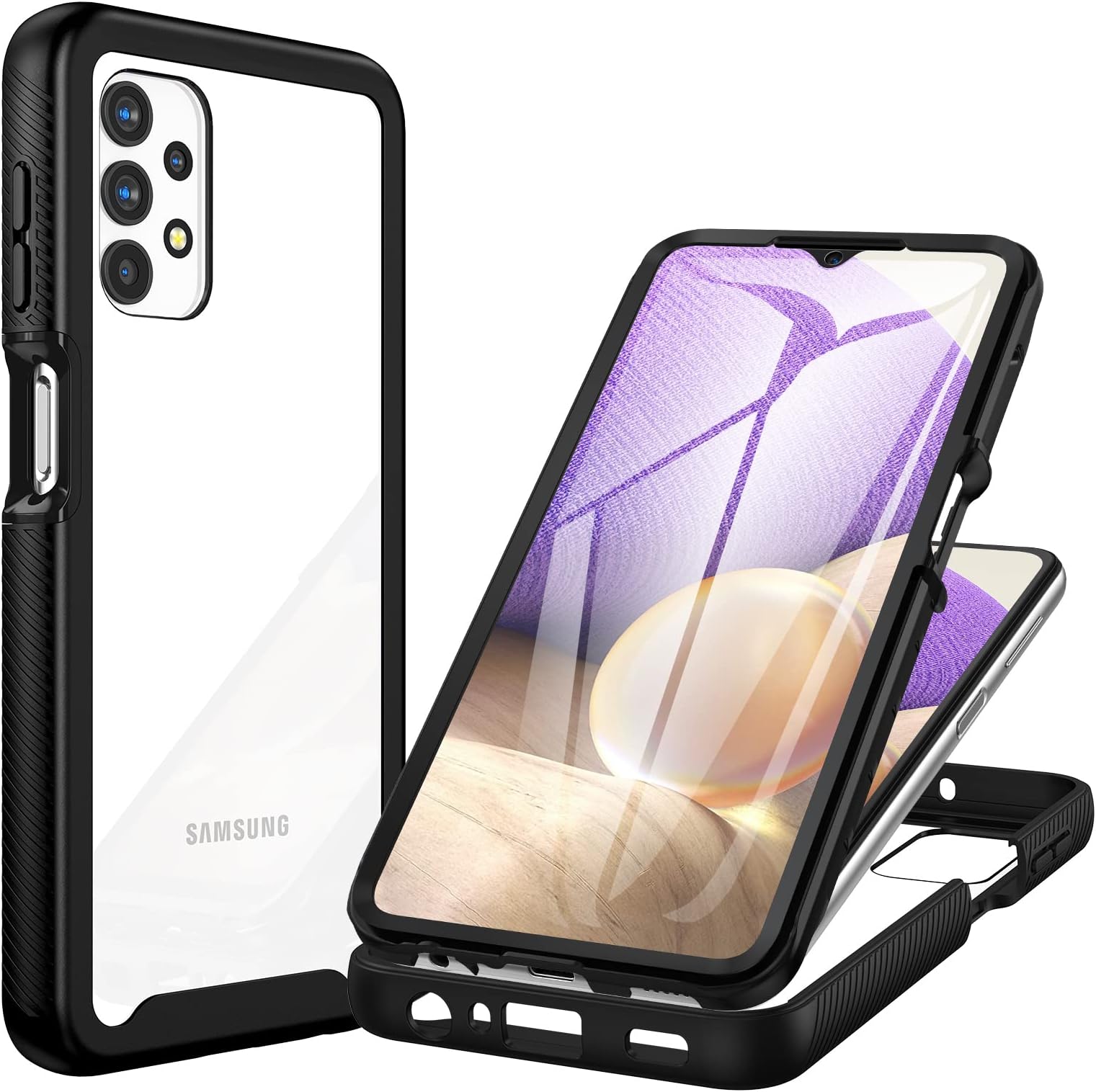 CENHUFO for Samsung A32 5G Case Built-in Screen Protector, Military Grade Shockproof Clear Cover 360° Full Body Protective Rugged Bumper Phone Case for Samsung Galaxy A32 5G -Black