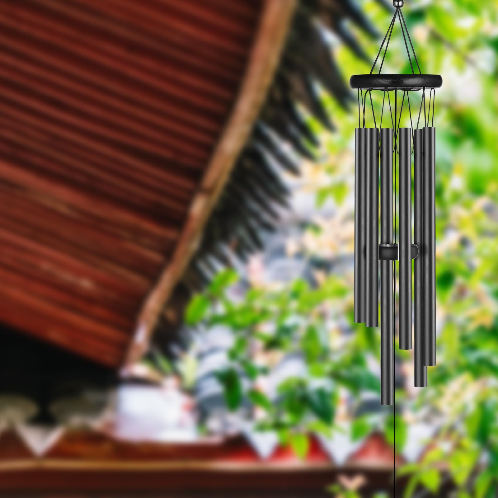Windspiele für Draußen, 29 Inch 6 Aluminiumle Legierung Röhren Windspiele für Garten Heimdekoration Geschenke - Schwarz
