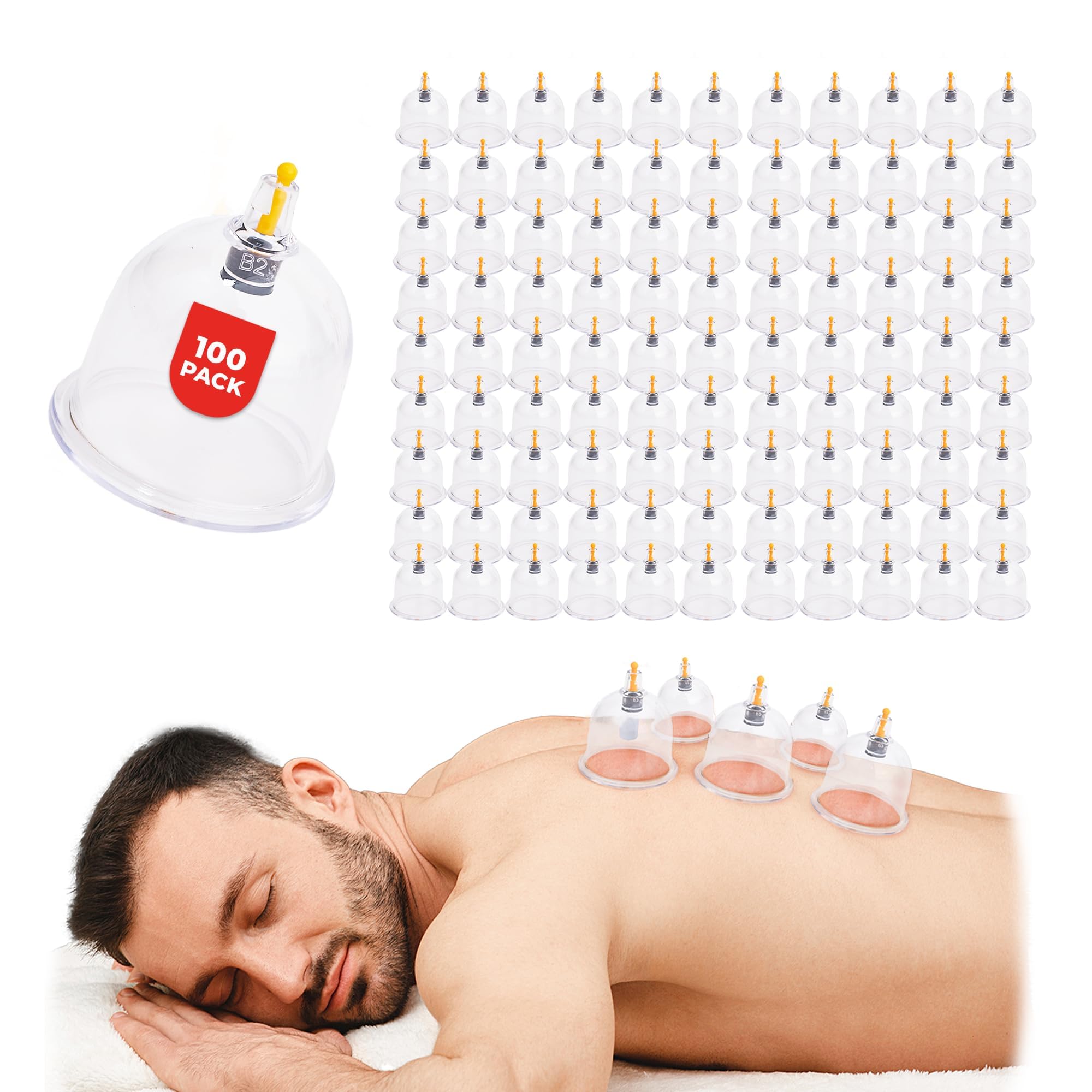 [100 Pack] Bulk Hijama Cups for Cupping - B1 B2 B3 B4 B5 B6 B7 U4 U5 - B2 (69 mm / 2.72 in) - Wholesale Professional Cupping Therapy Set