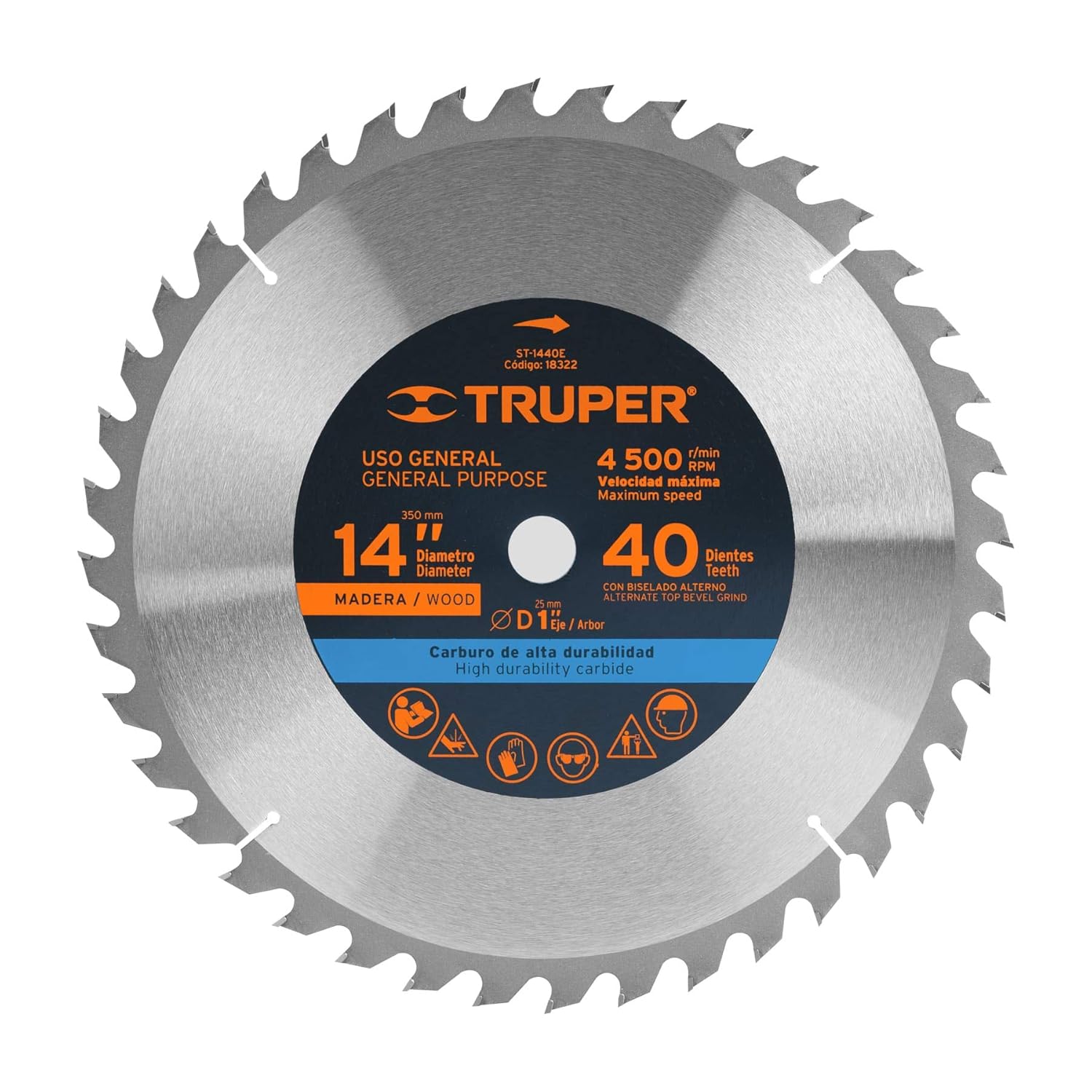 TRUPER ST-1440E 14" Wood Cutting Saw Blades, 40 teeth, center 1