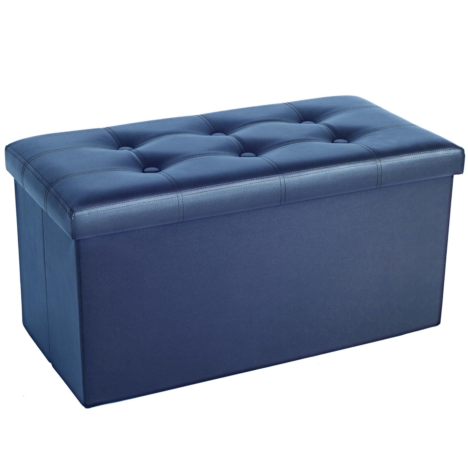 COSYLAND Puff Almacenaje 80L, Banco Almacenaje, Capacidad de Carga 200 kg, Tapizado PVC, Baúl para Dormitorio, Salón, Entrada, Juguetes, Organizador Multifuncional, Plegable, Azul Marino, 76x38x38cm
