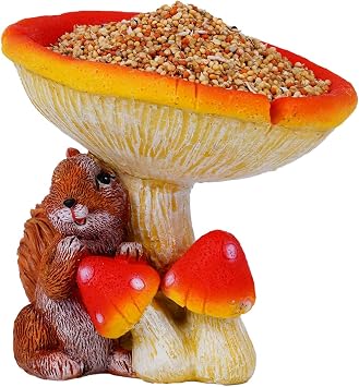 Resin Mushroom Statue Decor for Indoor and Outdoor Decoration, Bird, Small Animal, Insect Water Bowl Feeder for Garden, Backyard, Balcony Squirrel