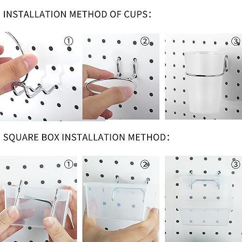 Vista 13 de Juego de 6 cubos de tablero de clavijas con ganchos y bucles, surtido de ganchos para tablero de clavijas, ganchos para soporte de vasos para Blanco