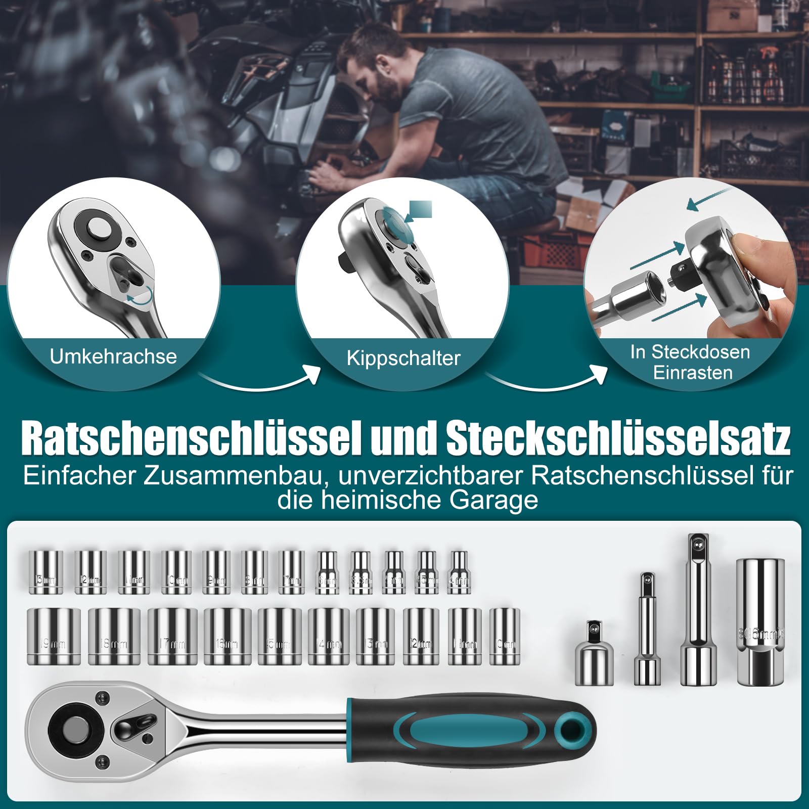 Sundpey 257 tlg Werkzeugkoffer Gefüllt - Universelles Handwerkzeug-Set mit Ratschen & Steckschlüssel, Tragbarer Kompletter Werkzeugkasten in Blau