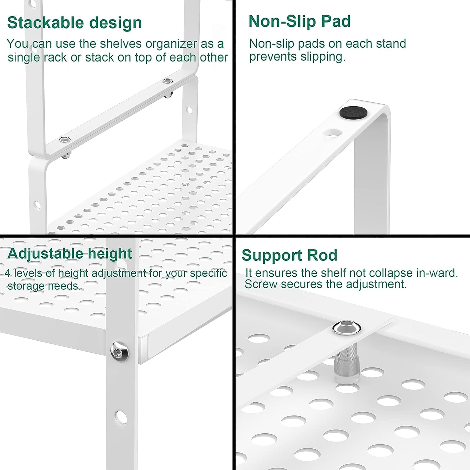 IPEGTOP 2er Set Ausziehbares Schrankregal Metall, Stapelbarer Küchen Organizer & Gewürzregal, Höhenverstellbar, Stabil für Arbeitsplatte, Schrank, Speisekammer & Bad, Weiß