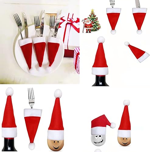 Miniatura 4 de 32 piezas de mini sombreros de Papá Noel de Navidad, cubierta de botellas de vino, hecha a mano para fiesta de Navidad, mesa de cena, decoración de