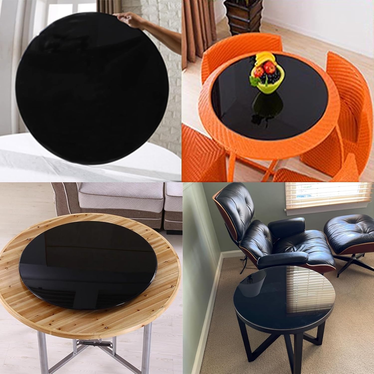 Black Round Tempered Glass Table Top, 8mm Thick, Polished Edge, Round Glass Coffee Table, Round Glass Kitchen Table, Patio Table Tops, Ideal for Patio, Dining, Coffee, Side Table(Size:78CM(31INCH))