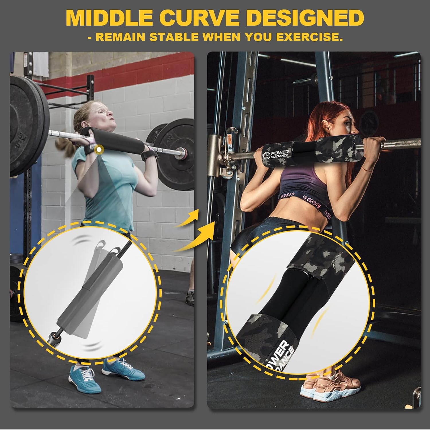 POWER GUIDANCE Barbell Squat Pad - Neck & Shoulder Protective Pad Built-in Velcro Straps and Anti-Skid Points for Squats, Lunges, Hip Thrusts, Weightlifting - Fit Standard and Olympic Bars