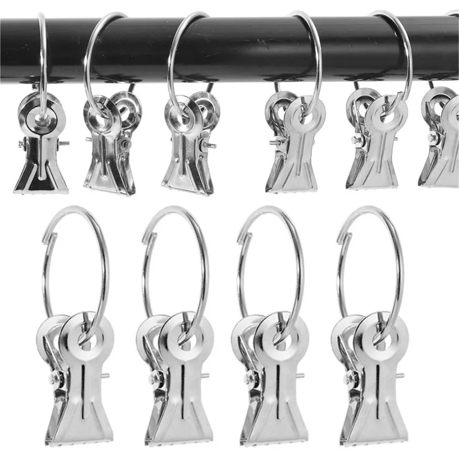 Duschvorhangringe 50/10 Stück Edelstahl-Gardinenstangen-Clips mit Ringen for Zuhause, Schlafzimmer, Badezimmer, dekorative Aufhänger-Schnallen(50PCS)