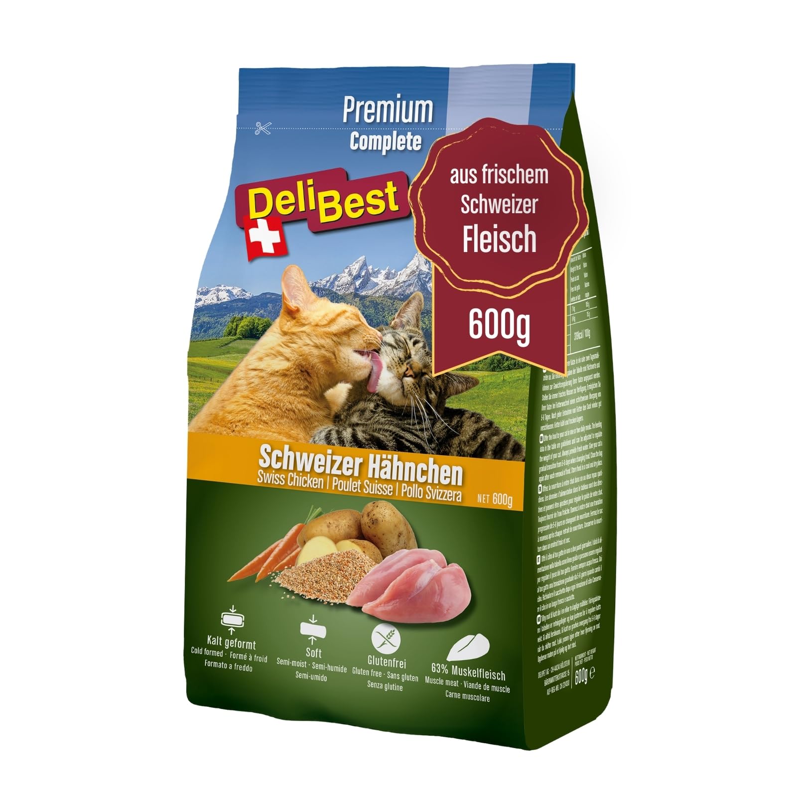 DeliBest Adult Sensitive Complete Cat Hähnchen I Trockenfutter für Katzen I aus 100% Schweizer Hähnchenfleisch I Glutenfrei, & ohne Zusätze I Katzenfutter kaltgepresst I 600 g