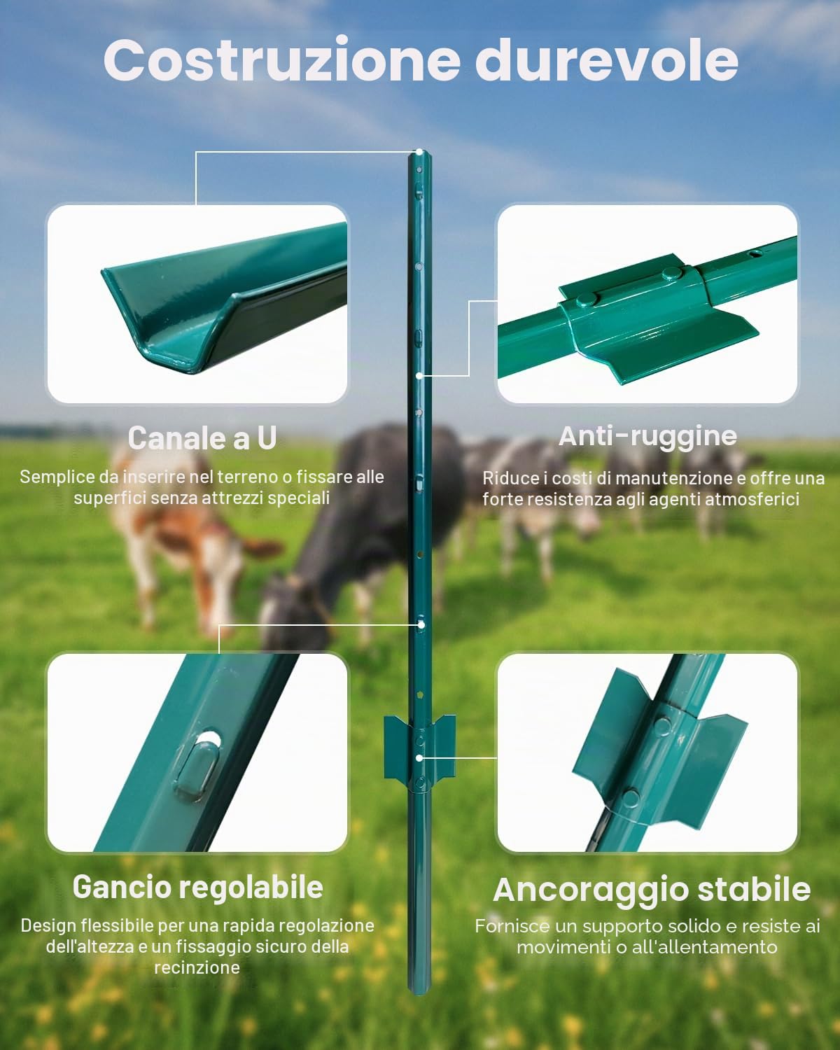 ARIFARO 122cm / 4ft Pali di Recinzione Robusto palo di Recinzione in Metallo, Confezione da 10, Palo a U da Giardino per Recinzione in Filo d'acciaio per Cortile, Filo da Esterno