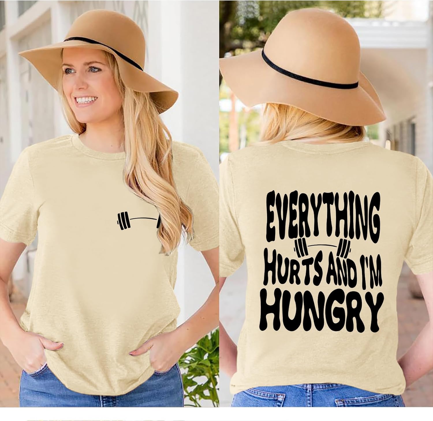 Funny Workout Gym Shirts Women Oversized Weightlifting Graphic Tshirt Everything Hurts and I'm Hungry Tee Tops - Image 5