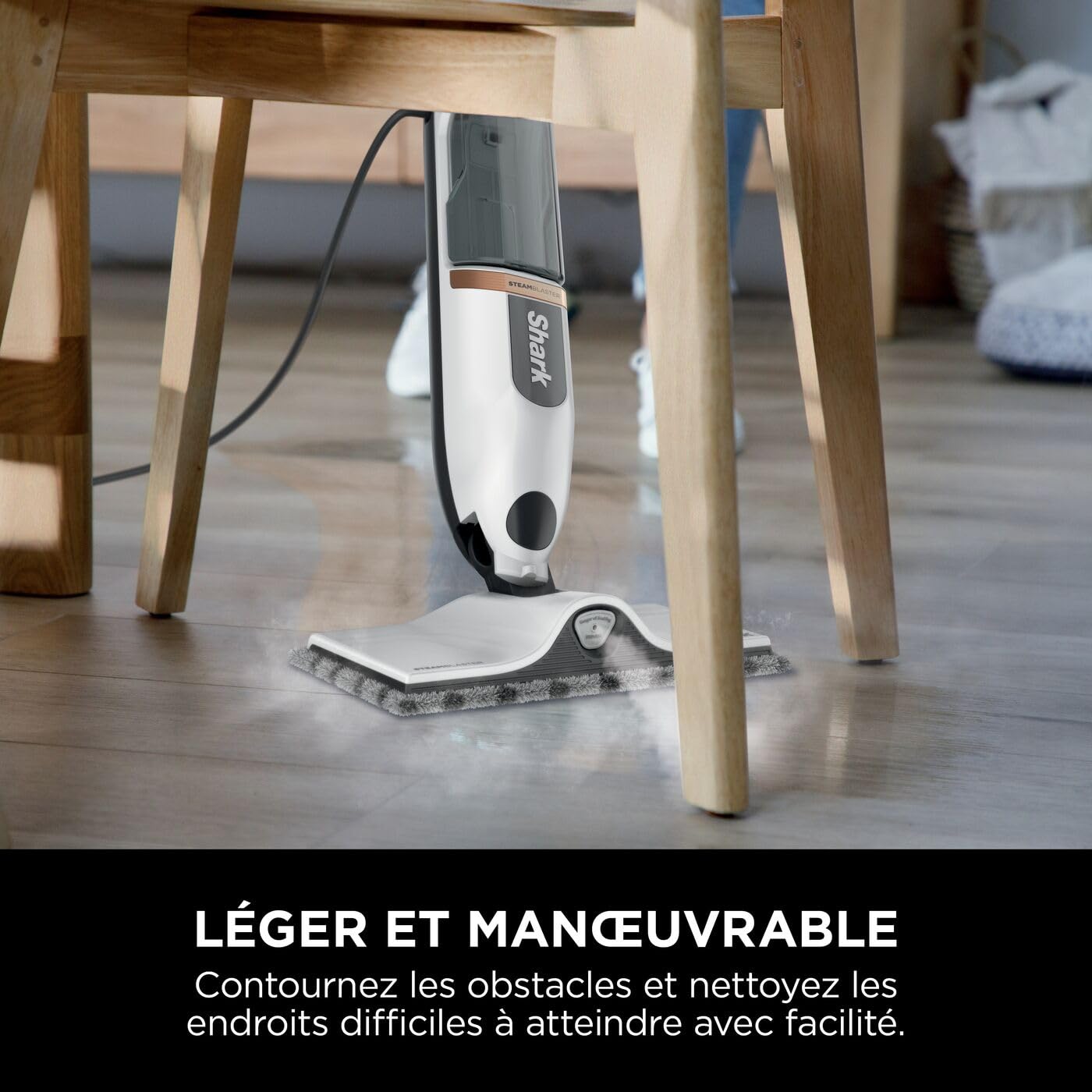 Shark SteamSpot avec technologie Steam Blaster pour sols durs, Balai vapeur léger, Sans produit chimique, Réservoir d’eau amovible, 2 tampons Dirt Grip lavables en machine, Blanc et Cuivre S2001EU