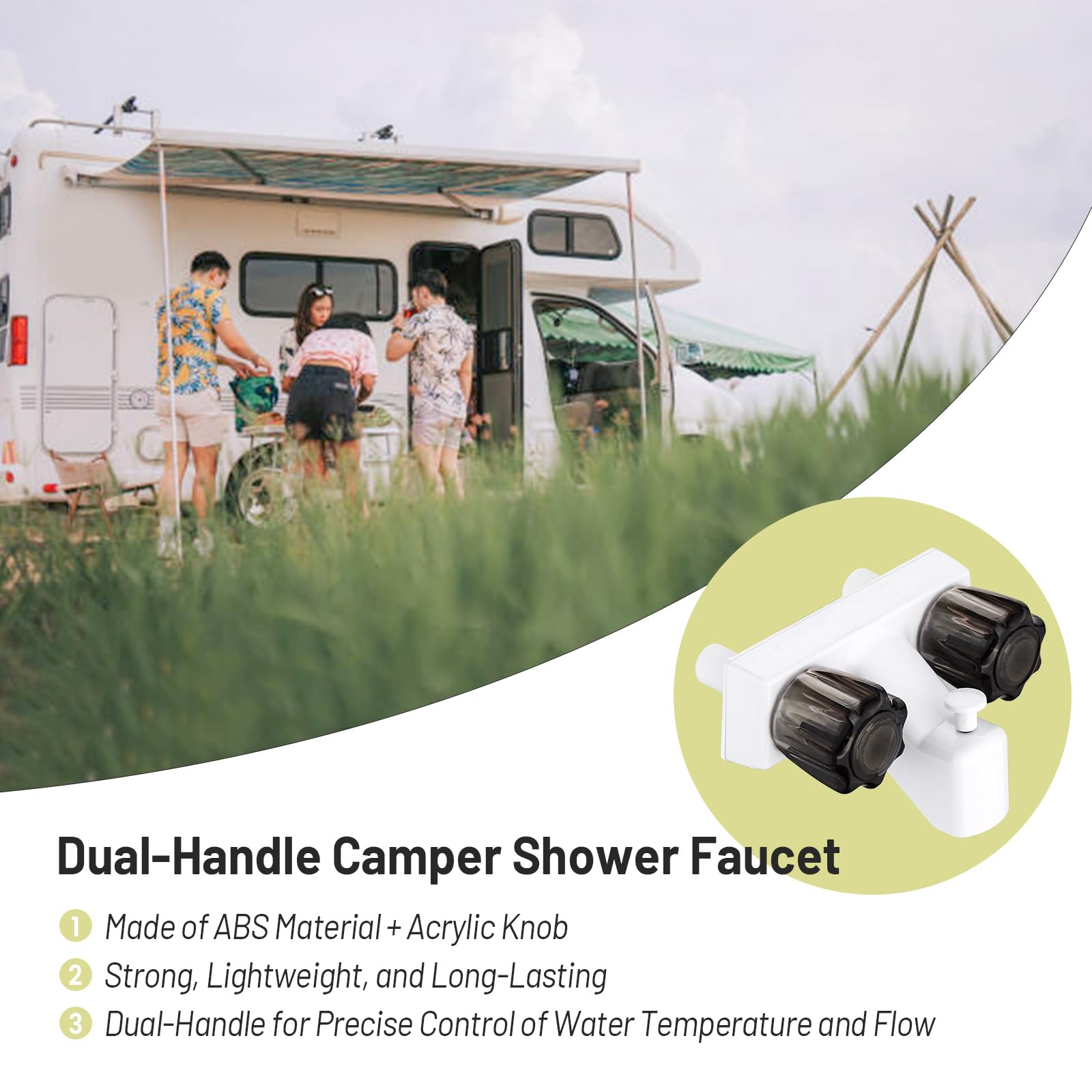 Grifo de ducha para caravana, grifo de ducha de doble mango, grifo de bañera RV de 4 pulgadas con desviador de ducha, ducha exterior para caravana, furgoneta cámper, ducha de baño exterior e interior