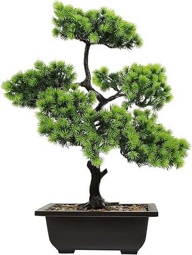 Miniatura 6 de ERINGOGO Bonsái artificial en maceta, plantas falsas en maceta, pino falso en maceta, plantas japonesas artificiales de bonsái para interiores,