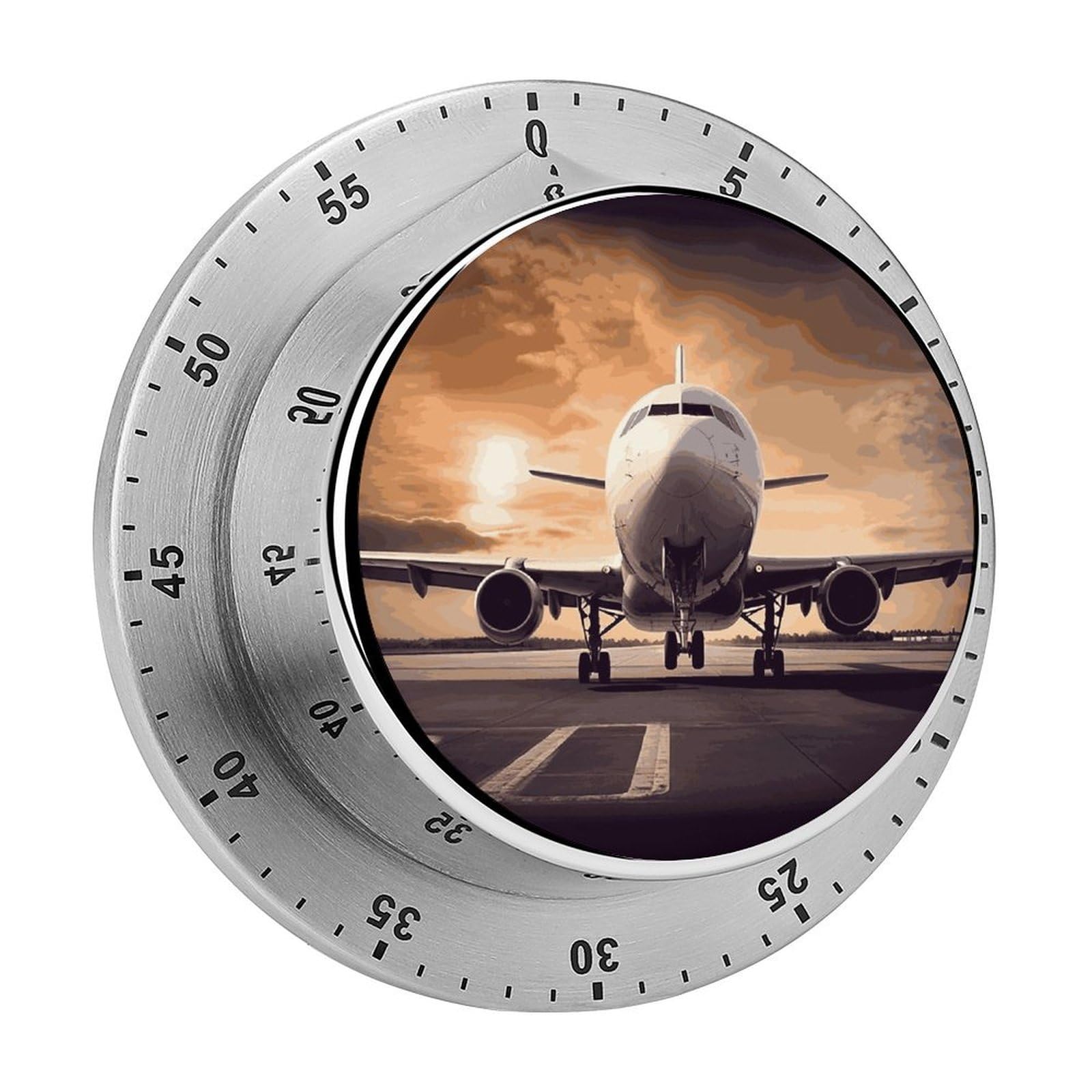 Airplane Visual Timer with Loud Alarm 60-Minute Kitchen Timers Exquisite Stainless Steel Body - Mechanical Desk Timer Countdown Clock for Cooking Chef Clock