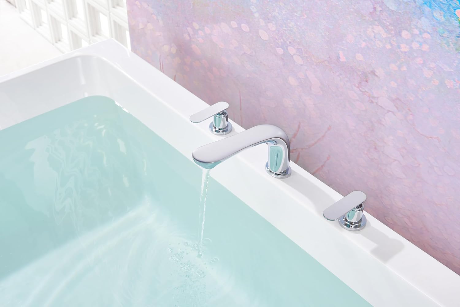 SITGES Classic Bathtub Faucet,2-Handle Chrome Tub Filler,3-Hole Widespread Roman Tub Faucet,High Flow Deck Mount Bath Tub Faucet with Valve Included