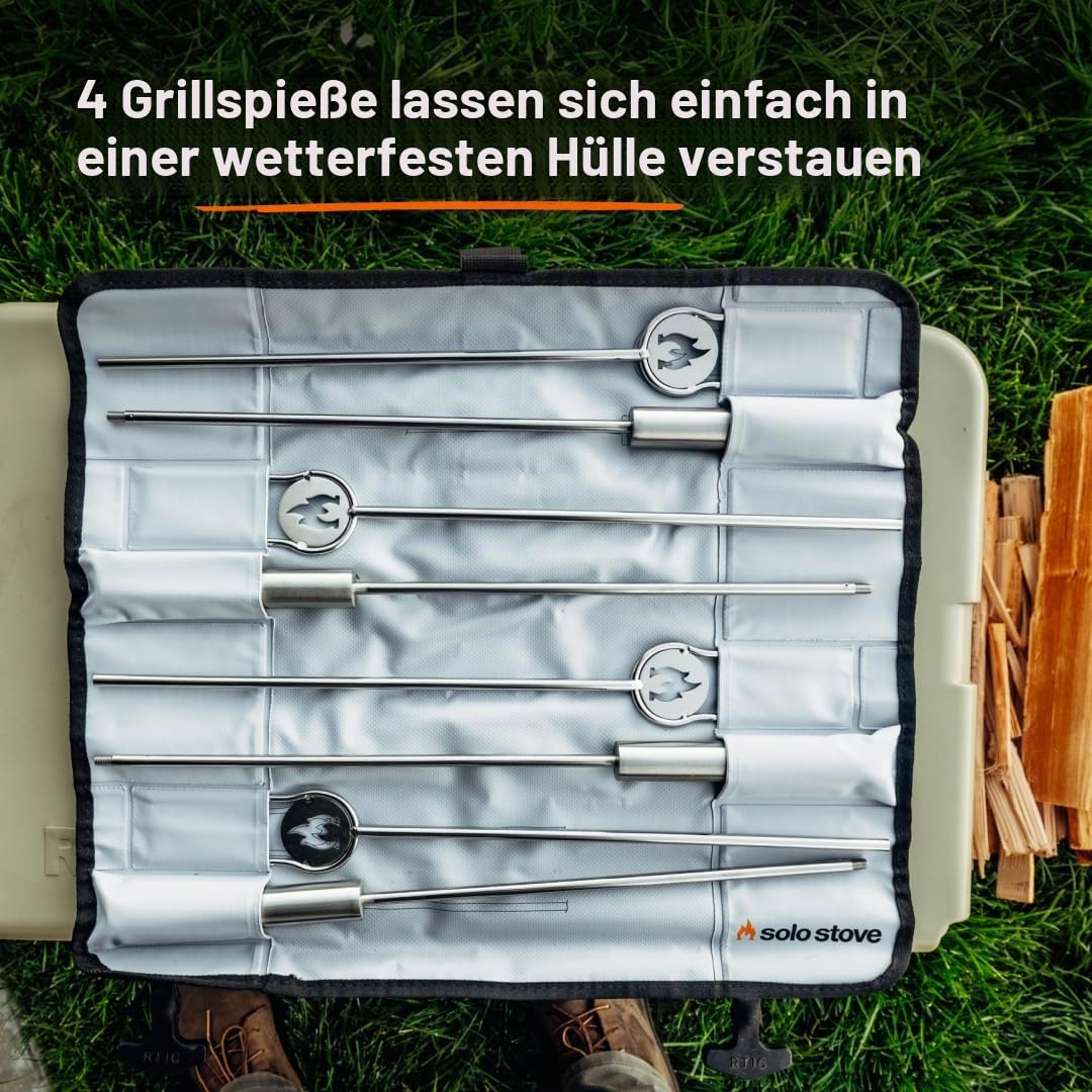 Solo Stove Grillspieße und Werkzeug für Feuerschale | Accessoire Set für Feuerstelle und Lagerfeuer, Inkl. 4x Grillspieße (91,5 cm) mit Aufbewahrungstasche, Zange (81,5 cm), Schürhaken (92,5 cm)
