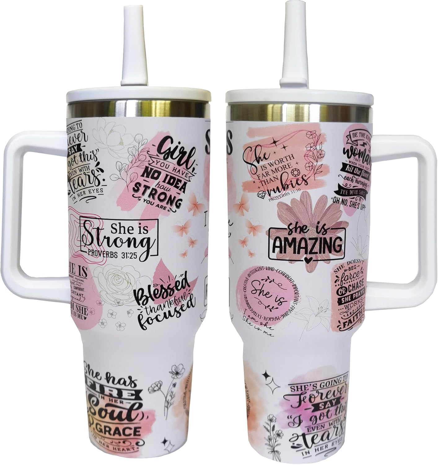 Positive Affirmation 40 Oz Tumbler Mugs with Handle,Daily Affirmation Water Bottle, Inspiration Motivation Gift for Friends Women Sister