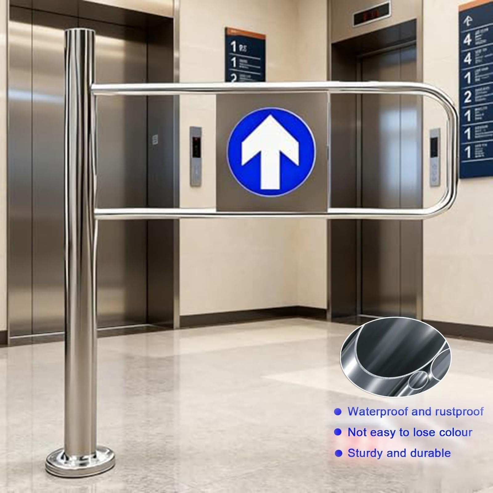 Cancello a battente in metallo resistente, con chiusura automatica, barriera di apertura a 90°, per supermercati, biblioteche e negozi, lato sinistro, porta di accesso pedonale (65 cm)