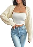 Floerns Knit Shrug Cardigan for Women Going Out Crop Tops Long Sleeve Bolero Shrugs Batwing Sweater