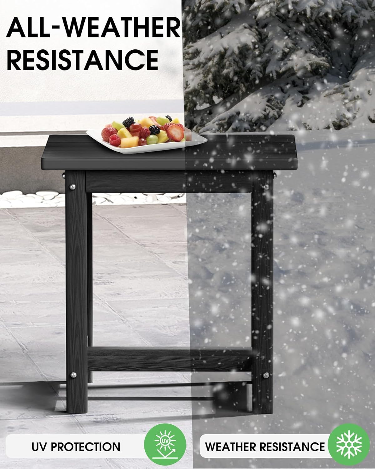 Outdoor Side Table – 17" HDPE Adirondack Side Tables,Sturdy Small Outdoor Porch Tables, Weather-Resistant & Easy Assembly Patio End Table for Garden, Balcony, Porch & Poolside (Black)