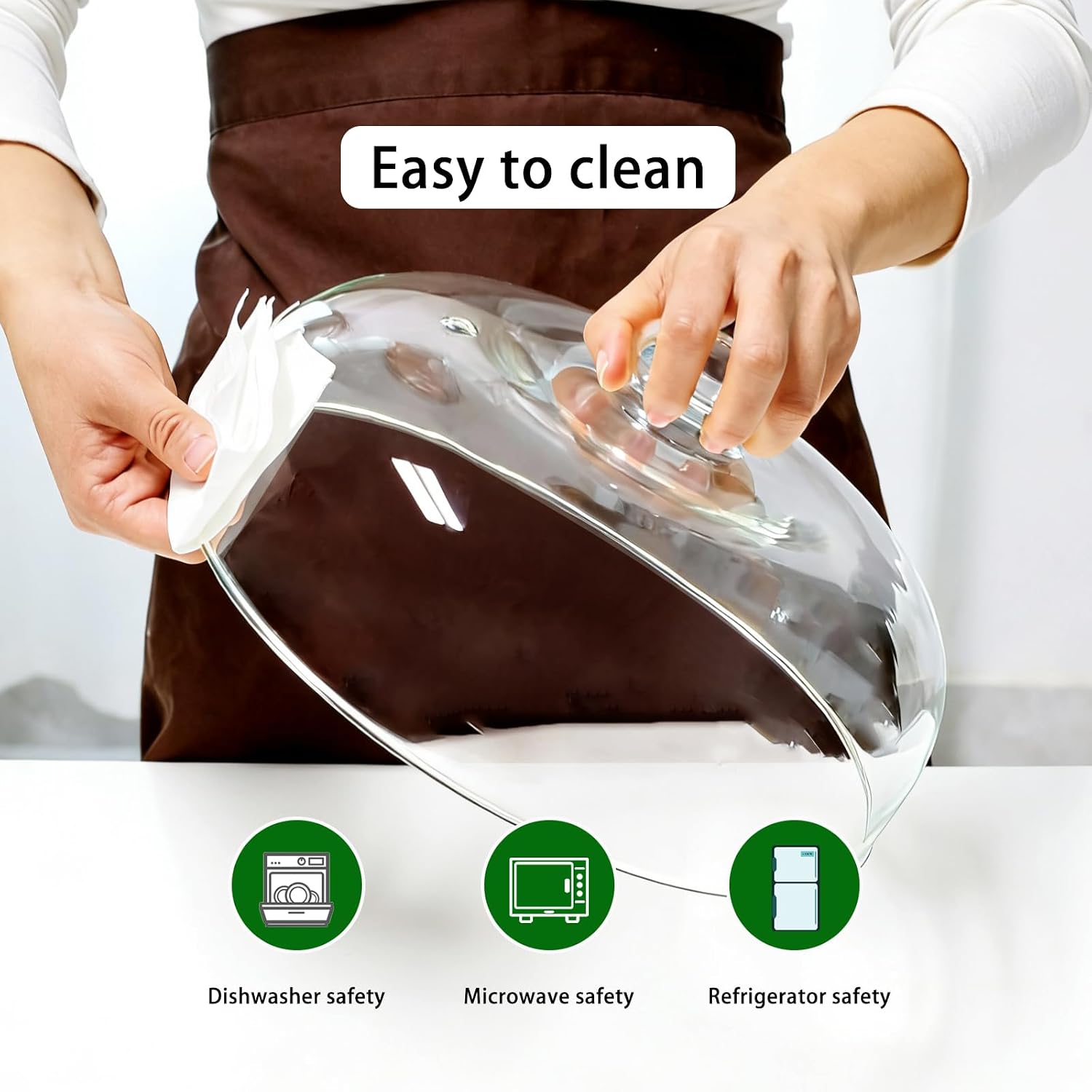 10in Glass Microwave Splatter Cover for Food Lid with Handle for Heating Dish Safe for use in oven and dishwasher No Plastic, Food Grade Cookware