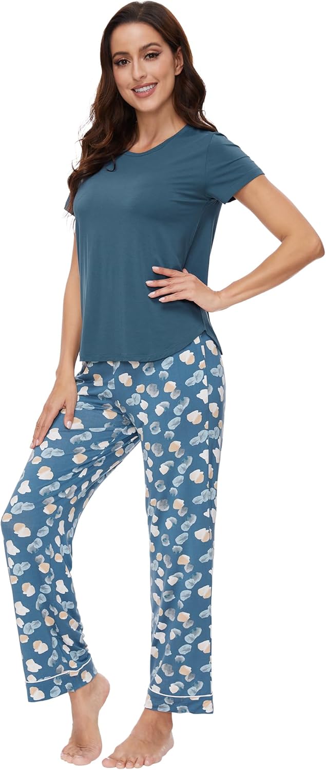 WiWi Pajamas for Women Pajama Sets Super Soft Short Sleeve Loungewear with Pants Cooling Pjs Lounge Set S-XXL - Image 4