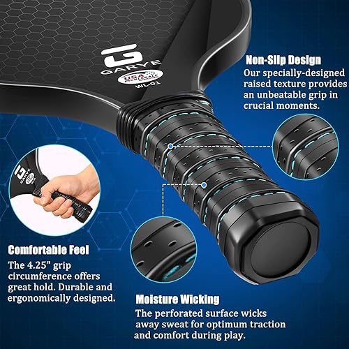Miniatura 4 de GARYE Pickleball Paddles Set of 4, Carbon Fiber Pickle Ball Paddle, USAPA Approved Lightweight Rackets 4 Pack for Adults and Teenagers, Includes 6