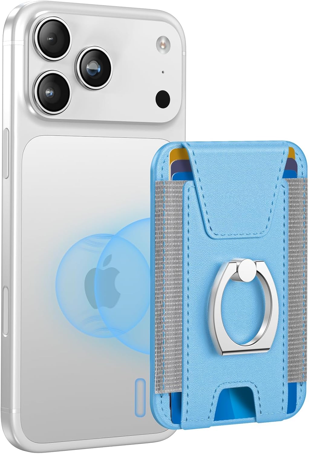 For Magsafe Wallet with Grip, 6-Card Holder, Stronger Magnetic Card Wallet Holder for iPhone 17/16/15, iPhone 14/13/12 Series, Leather Magnetic Phone Wallet with Privacy Flap, RFID Blocking, Sky Blue
