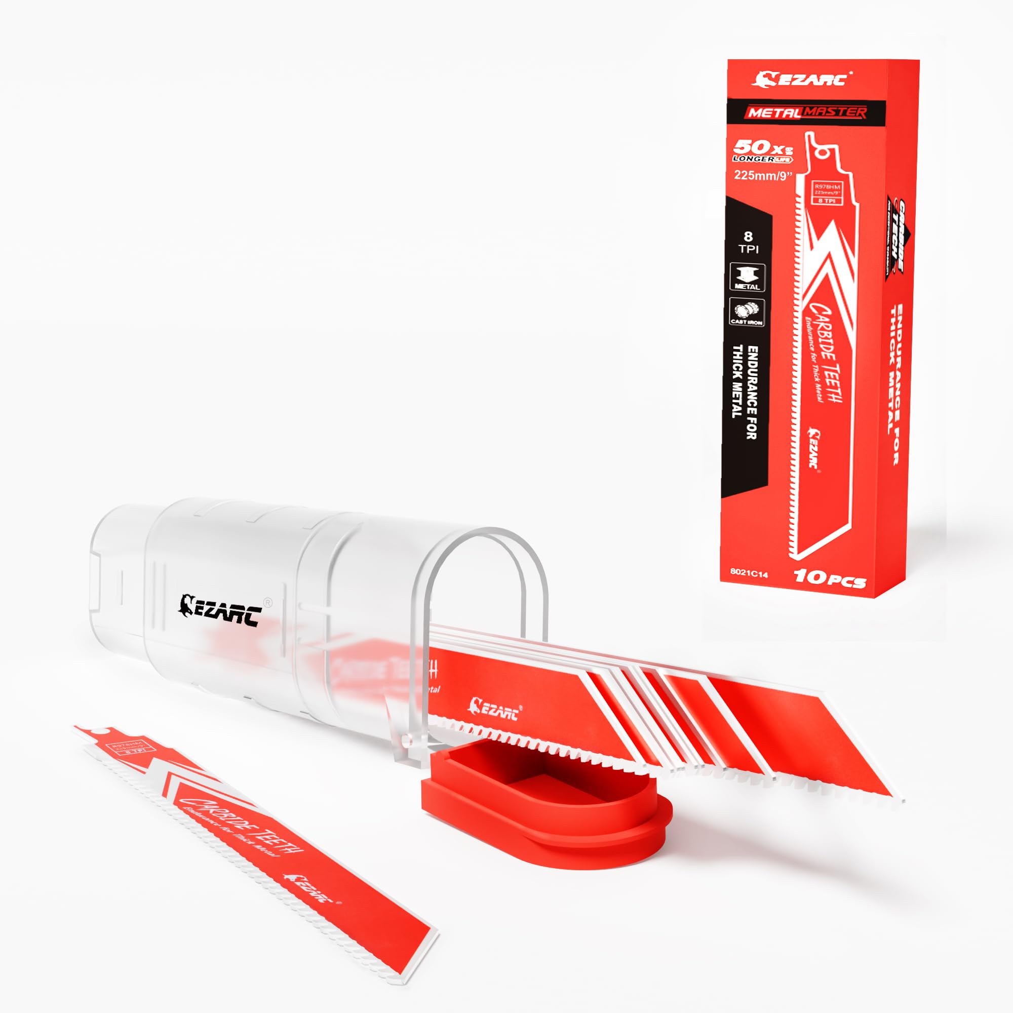 EZARC Carbide Reciprocating Saw Blade R978HM Endurance for Thick Metal, Cast Iron, Alloy Steel 9-Inch 8TPI, 10-Pack