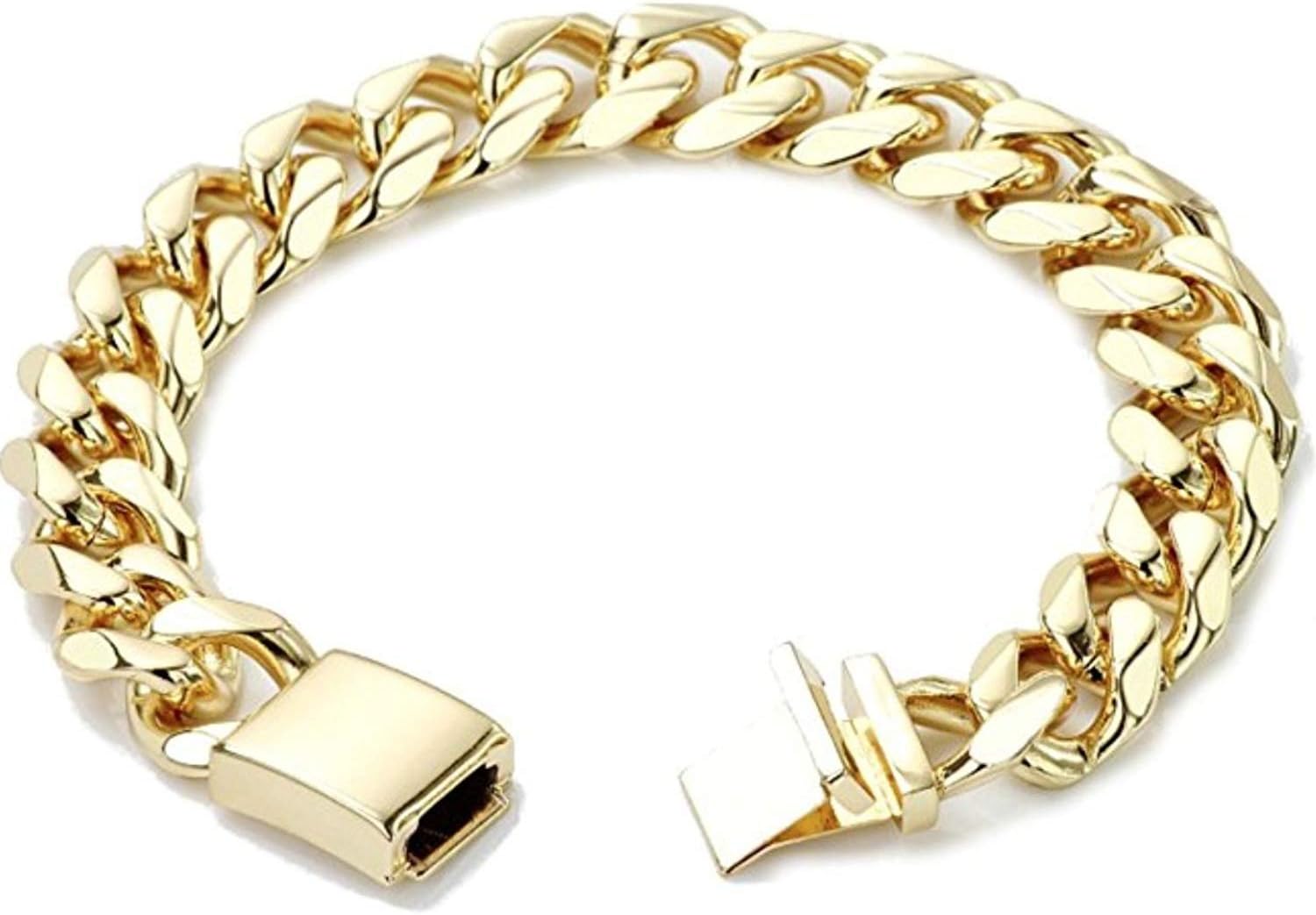 Hollywood Jewelry14MM Gold Cuban Link Chain Necklace for Men Women Hip Hop. upto 22X More Real 24k Gold Plating Than Other Fashion Jewelry Diamond Cut Heavy w Solid Thick Clasp US MADE