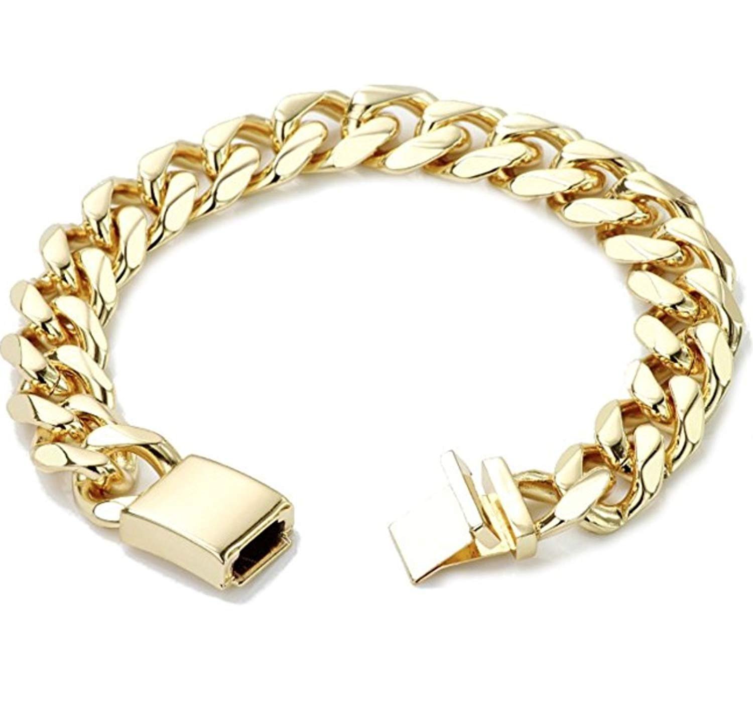 Hollywood Jewelry14MM Gold Cuban Link Chain Necklace for Men Women Hip Hop. upto 22X More Real 24k Gold Plating Than Other Fashion Jewelry Diamond Cut Heavy w Solid Thick Clasp US MADE