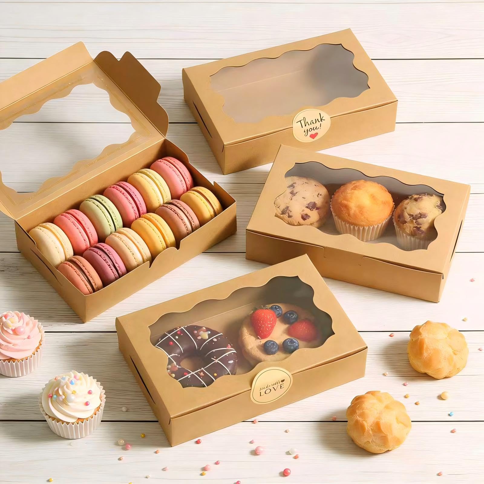20 sztuk pudełek na ciastka z okienkiem, 17,8 x 11 x 3,9 cm, brązowe pudełko transportowe na babeczki, na Boże Narodzenie, imprezę, ciastka, muffinki, ciasto, czekoladę