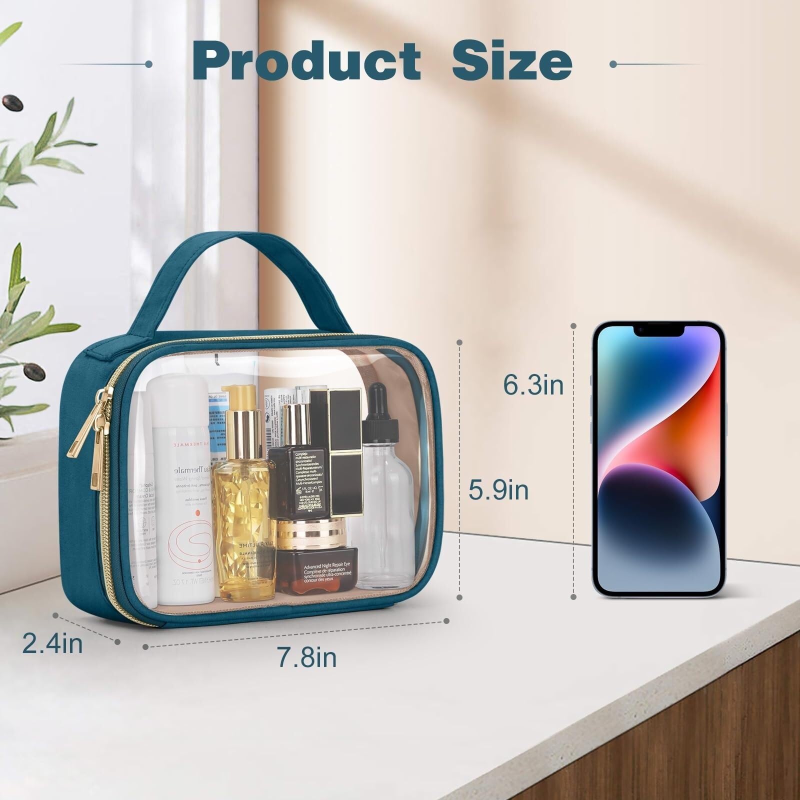 Kulturtasche Schminktasche Kulturbeutel Transparente Kosmetiktasche Mit Griff Transparenter Kulturbeutel Waschtasche Kosmetiktasche(Blue,20cm-4)