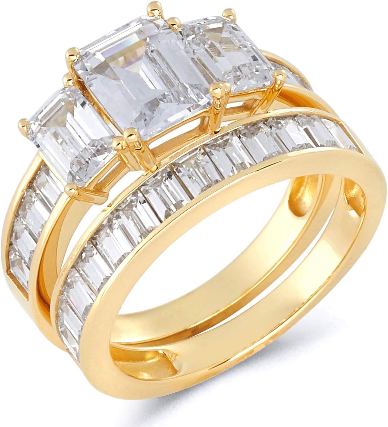 The World Jewelry Center 14k Yellow OR White Gold SOLID Wedding Engagement Ring and Wedding Band 2 Piece Set
