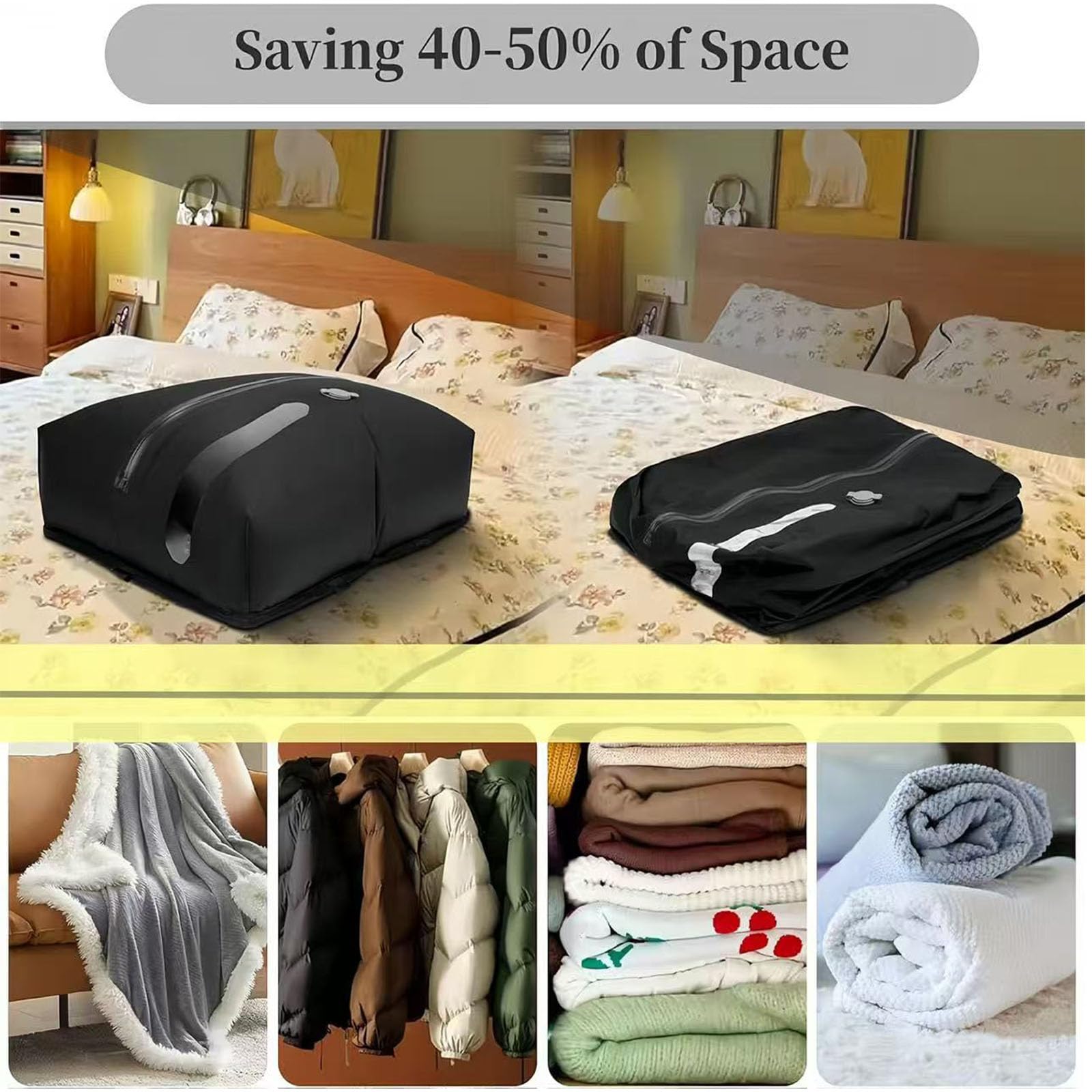 Bolsas de compresión para viajes, bolsas de vacío reutilizables con bomba eléctrica, ahorro de espacio y diseño impermeable para ropa en maletas y mochilas de mano