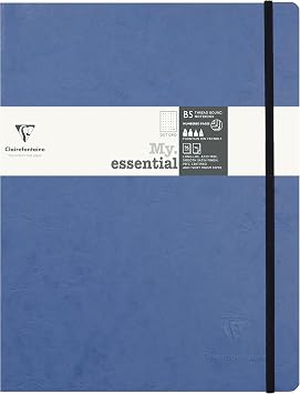 Clairefontaine - Ref 794434C - Age Bag Leatherette "My.Essential" Thread-Bound Notebook 192 Pages - 19 x 25cm, Dot Rulings, 90gsm Ivory Vellum Paper - Blue