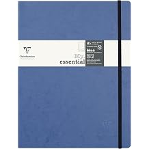 Clairefontaine - Ref 794434C - Age Bag Leatherette "My.Essential" Thread-Bound Notebook 192 Pages - 19 x 25cm, Dot Rulings, 90gsm Ivory Vellum Paper - Blue