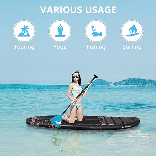 Miniatura 7 de Tabla de remo inflable, tabla de remo de pie con asiento de cámara SUP, postura amplia, tabla de remo inflable, mochila ISUP, bomba, 3 aletas,