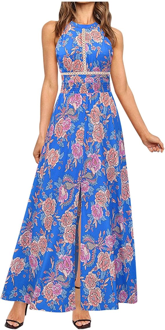 Vestidos formales para mujer, vestido largo sexy con abertura floral, sin  mangas, a la moda, vestidos bohemios para la playa, Z1-azul oscuro., M :  Amazon.com.mx: Ropa, Zapatos y Accesorios
