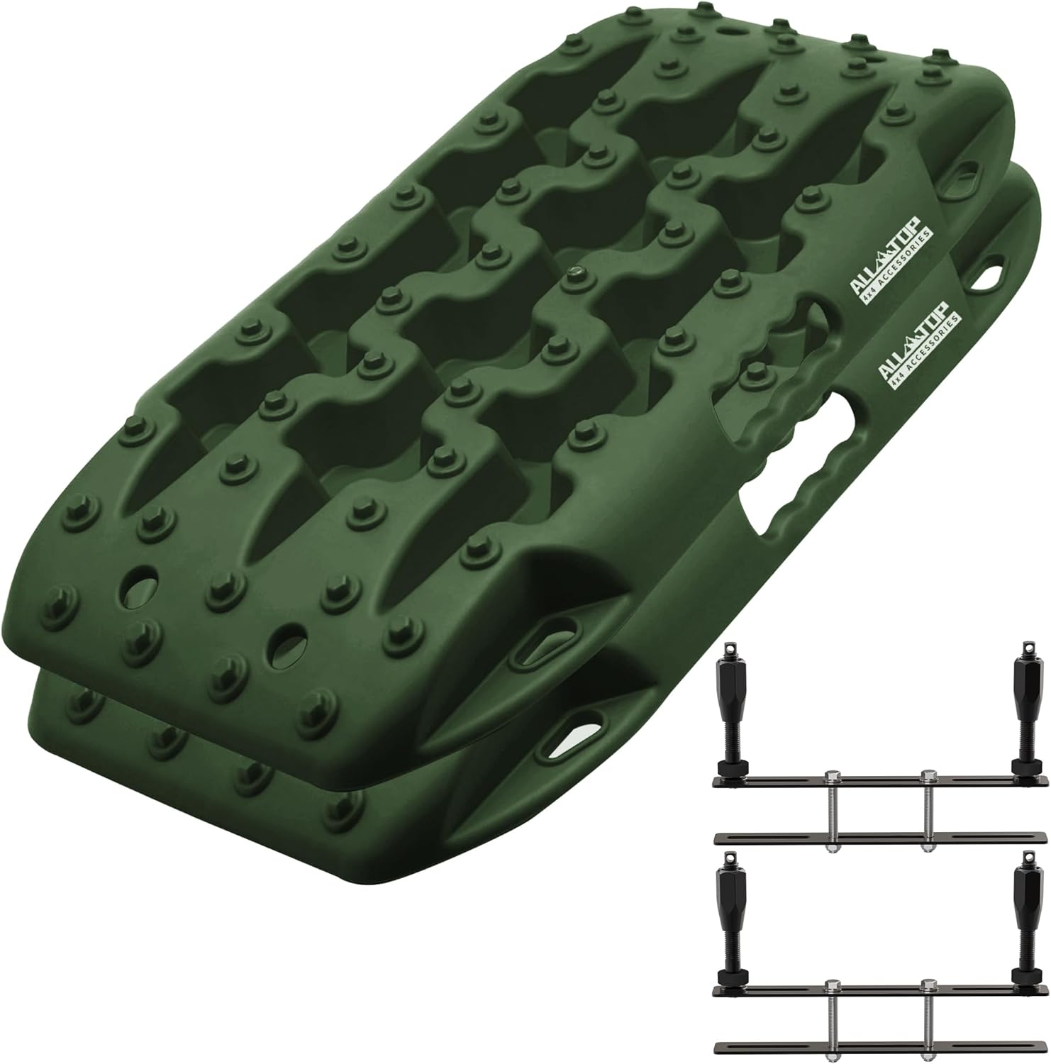 ALL-TOP Recovery Traction Boards Mini, Off Road Bendable Tire Friction Tracks for Sand Mud Snow, 2PCS & Mounting Kit (3rd Gen, Army Green)