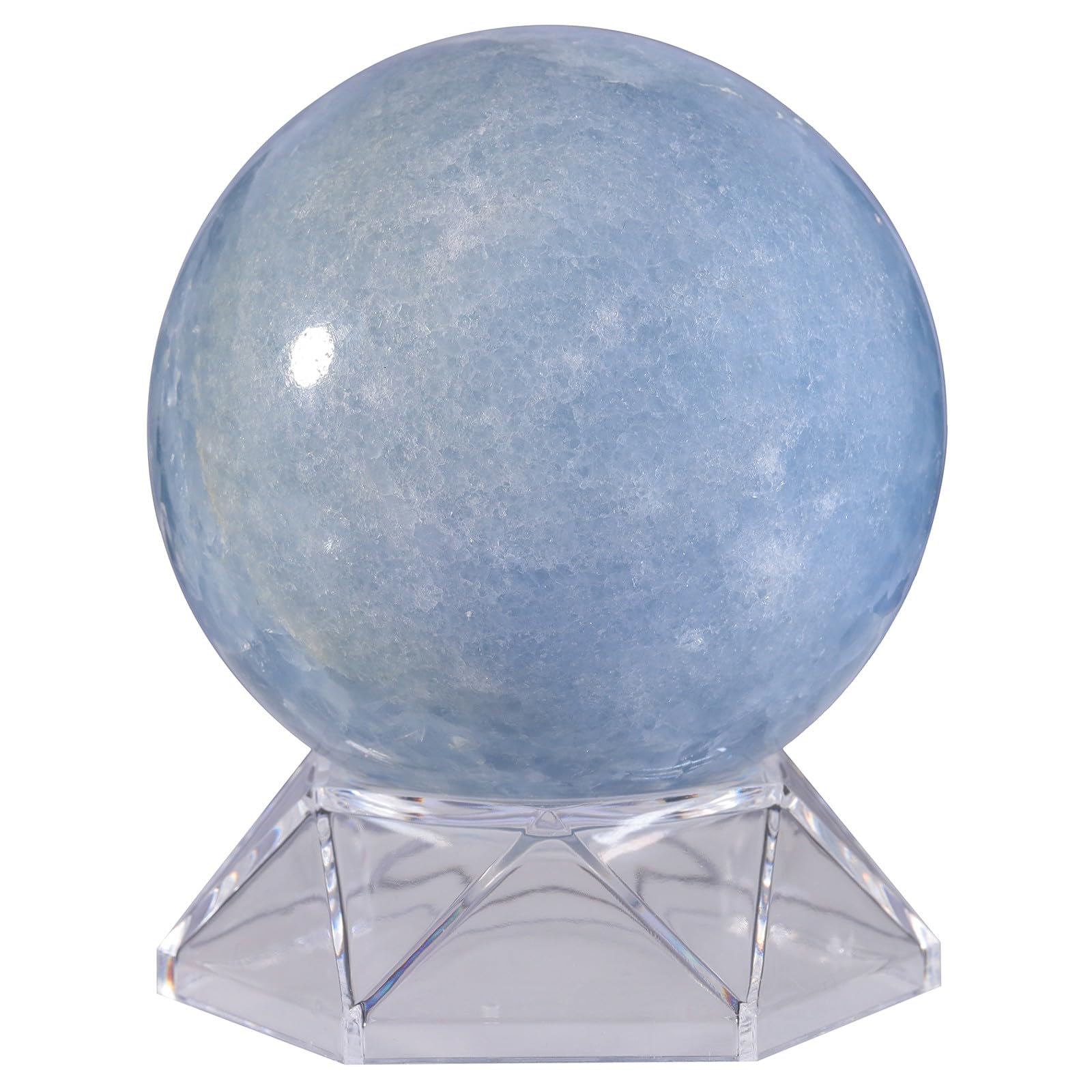 KYEYGWO Blue Celestite Crystal Ball with Acrylic Stand, Decorative Sphere for Witchcraft Fortune Teller Home Decor 71-80 mm