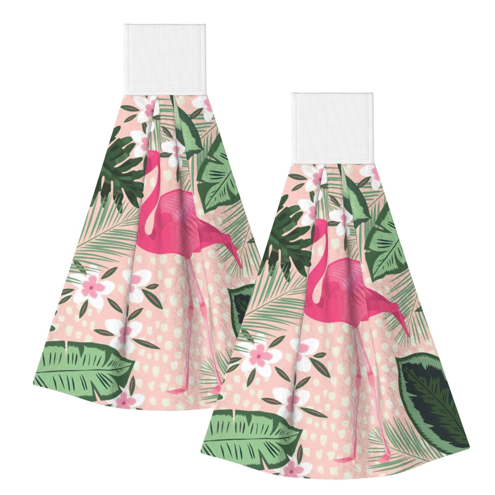 DUWAA Flamingo Print Hanging Hand Towel Quick Dry Bathroom Towel Soft Kitchen Towel