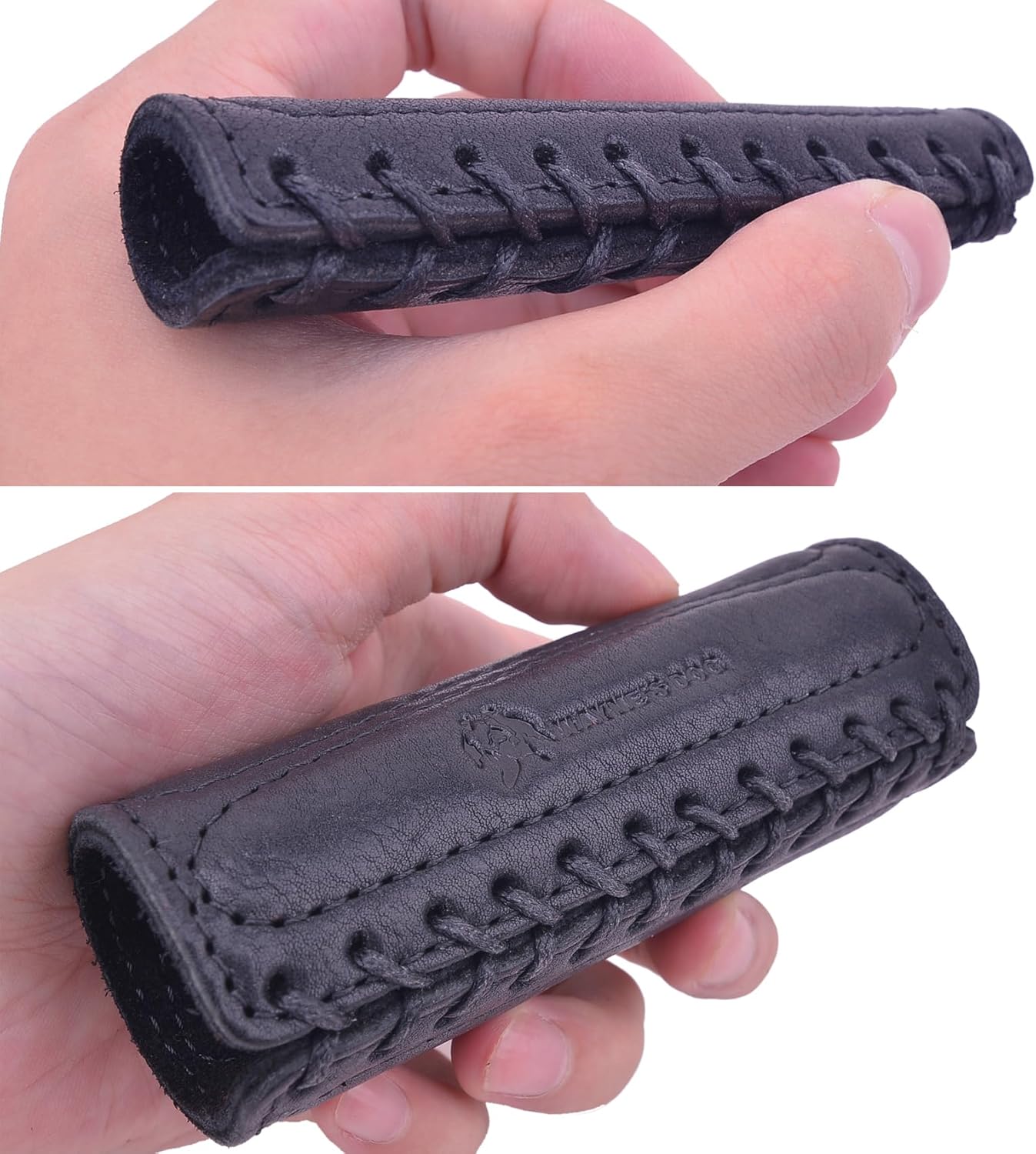 Leather Motorcycle Handlebar Grip Covers, No Fringe Brake Clutch Covers for HD Motorcycles