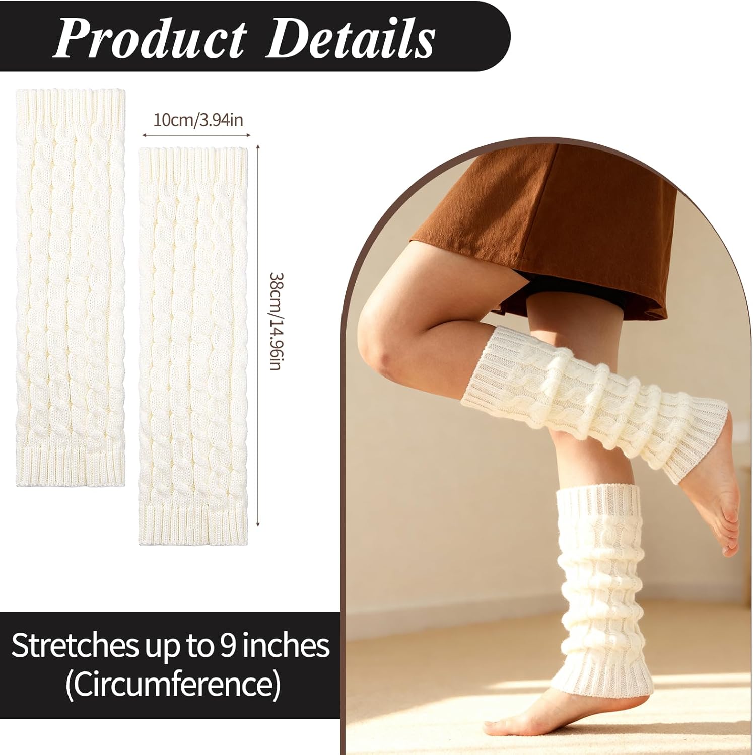 Leg Warmers for Women, Winter Knee High Cable Knit Warm Long Boot Socks for 80s Accessories Party Yoga Dance - Image 6